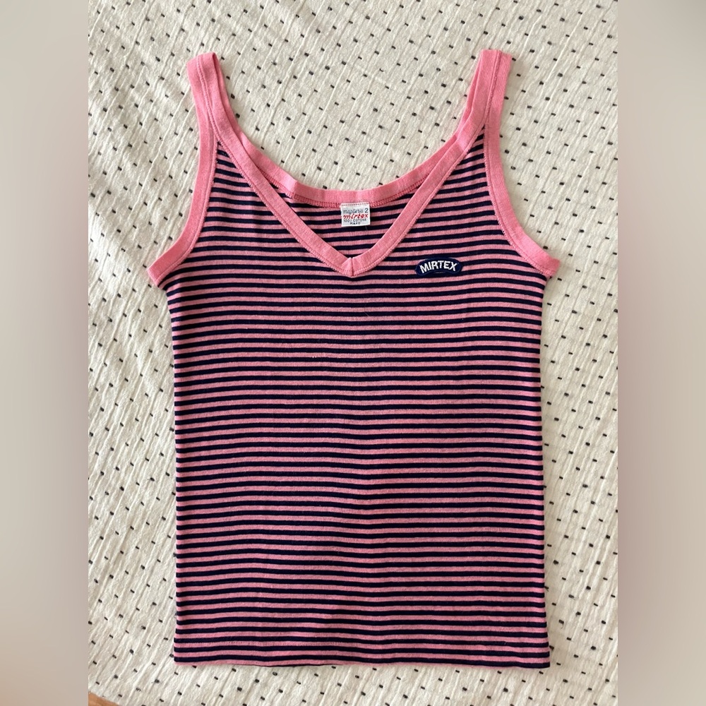 Vintage DEADSTOCK Mirtex Italy 100% cotton knit pink and navy stripe tank